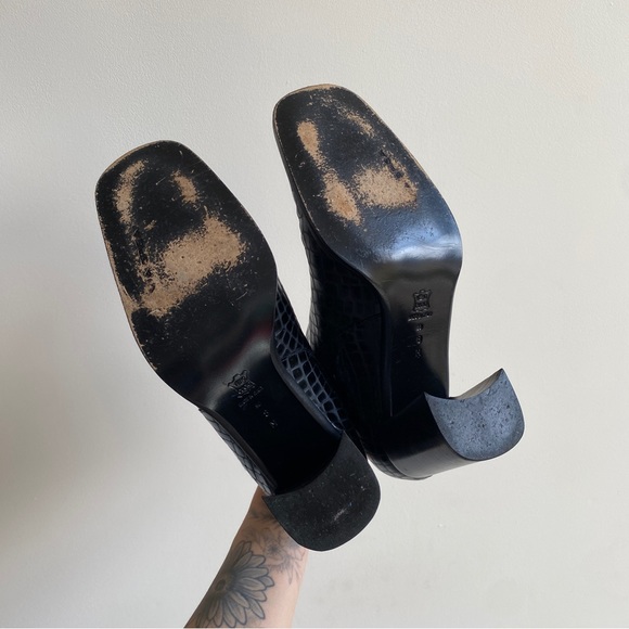 Via Spiga Black Croc Leather Ankle Boots - Picture 7 of 9